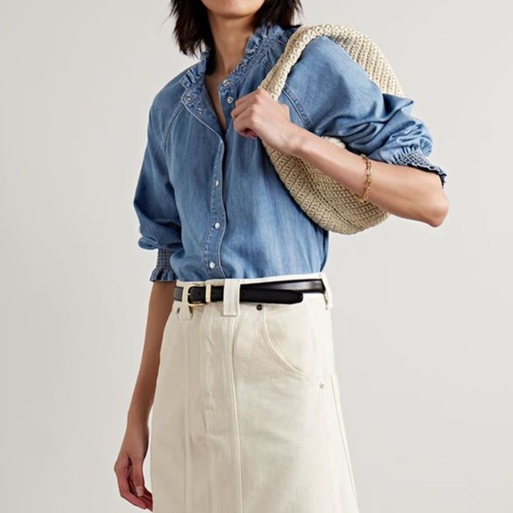 Veronica Beard Calisto Chambray Ruffle Collar Shirt Women’s Large